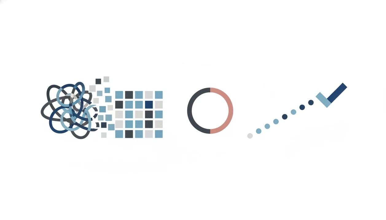 An abstract diagram shows a large task breaking into small steps, a timer, and a habit streak.